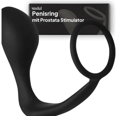 Sinful Penisring mit Prostata Stimulator - Analplug mit penisring - Prostata Plug Massage Stimulation - Penisring Anal Cockringe für Männer Silikon - Analplug mit Hodenring - Schwarz