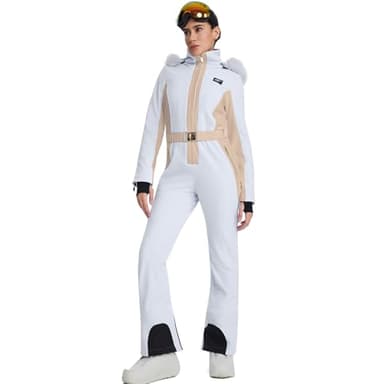 ALSOGO Damen Ski Anzug Ein Stück Snowsuit Schlank isolierte Jumpsuits wasserdicht Winddicht Winter Schnee Snowboard für Outdoor-Sportarten Weiß S