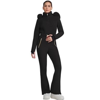 HOTIAN Damen Einteiler Skianzüge Skioverall Wasserdicht Winddicht Damen Schneeanzug Winter Warme Jumpsuit Snowboard Skisuit Mit Kapuze Black L