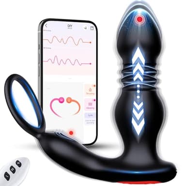 Analplug Sex Spielzeug für die Männer Anal Dildo Vibrator, Anal Plug Prostata Stimulator Massagegerät Buttplug Penisring Schub Dildo APP Fernbedienung Butt Plug mit 7 Vibrationsmodi 7 Schubmodi