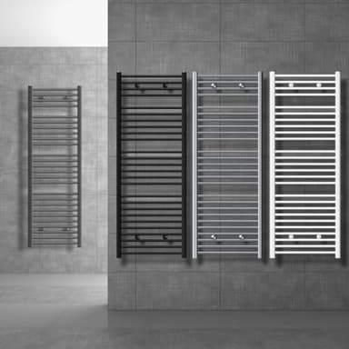 LuxeBath Elektrischer Badheizkörper Sahara 500x1500 mm Anthrazit gebogen Seitenanschluss + Heizstab 900W Thermostat Digitalanzeige, Handtuchheizkörper mit Heizpatrone, Handtuchwärmer Handtuchtrockner