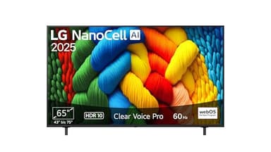 LG 65NANO80A6B TV 65 Zoll (165 cm) 4K NanoCell AI TV (α7 Gen8 4K AI Prozessor, webOS 25, 60Hz) [Modelljahr 2025]