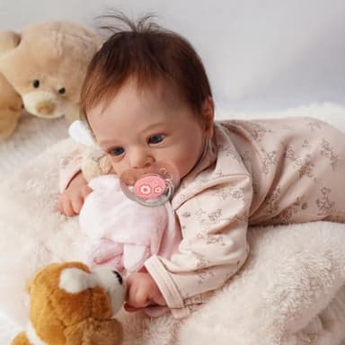 RXDOLL Lebensechte Neugeborene Babypuppen Mädchen 48,3 cm Realistische Reborn Babypuppen, die echt aussehen Babypuppe, weiches Tuch Körper gewichtet Reborn Bebe Puppen Mädchen mit blauen Augen