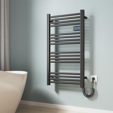 EMKE Elektrischer Handtuchheizkörper 96 x 54 cm, Badheizkörper Elektrisch mit Touchschalter Timer, Handtuchheizung Handtuchtrokner Handtuchwärmer Elektrisch Schwarz Matt 500W