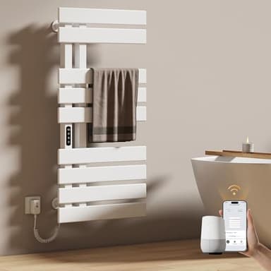 EMKE Elektrischer Badheizkörper Handtuchhalter 500 x 1000 mm, Handtuchheizkörper Elektrisch Energie Sparen, Handtuchtrockner Handtuchwärmer Elektrisch für Alexa und Google Home und APP Weiß 320W