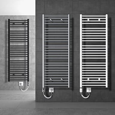 ECD Germany Badheizkörper Elektrisch mit Heizstab 1200W Große Leistung - 500 x 1500 mm - Weiß - gebogen mit Seitenanschluss - Heizkörper Handtuchwärmer Handtuchtrockner