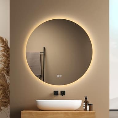 EMKE Runder Badspiegel mit Beleuchtung 70 cm – Spiegel mit 3 Lichtfarben, dimmbar, Touch, Memory-Funktion, energiesparend – Badezimmerspiegel & Wandspiegel