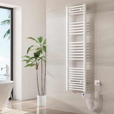 Heilmetz Badheizkörper Elektrisch mit Heizstab 500W Leistung 1400 x 400 mm Weiß Gerade Bad Heizkörper Handtuchwärmer Handtuchtrockner mit Thermostat Timer