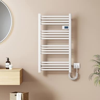 EMKE Elektrischer Handtuchheizkörper 960 x 540 mm, Badheizkörper Elektrisch mit Touchschalter Timer, Handtuchtrokner Handtuchwärmer Elektrisch Handtuchheizung Weiß 500W