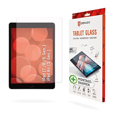Displex Tablet Glass (9H) für Apple iPad (7./8./9. Gen.)/Air (3. Gen.), Eco-Montagerahmen L-Form, unzerbrechlich, ultra-dünn, unsichtbar