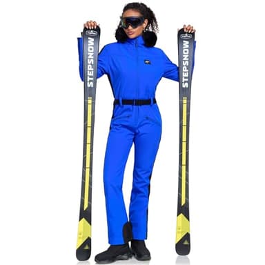 HOTIAN Damen Skianzug Einteiler Skioverall Winter Warme Damen Schneeanzug Wasserdicht Winddicht skibekleidung Schneeoverall Jumpsuit Mit Kapuze Blue S