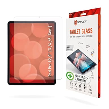 Displex Tablet Glass (9H) für Apple iPad Pro 12,9'' (3./4./5./6. Gen.), Eco-Montagerahmen L-Form, unzerbrechlich, ultra-dünn, unsichtbar