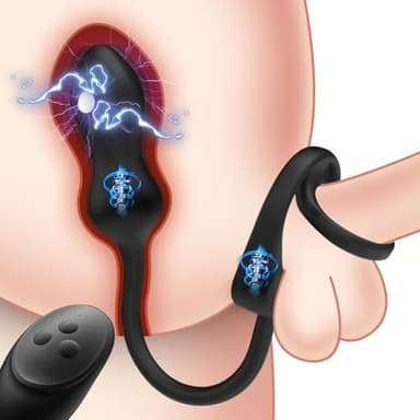 LZMYZ Männlicher Prostata Stimulator Massagegeräte Elektroschock Analvibratoren mit Penisring Fernbedienung mit 10 Vibrationsmodi und 3 Elektrostimulationsmodi Sexspielzeug für Männer Paare Extrem