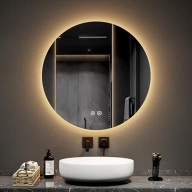 EMKE Badspiegel mit Beleuchtung rund 70cm Durchmesser Badezimmerspiegel mit 3 Lichtfarbe dimmbar, Speicherfunktion, Touchschalter, IP44 energiesparend hinterleuchtet badspiegel rund