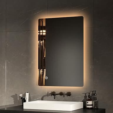 EMKE Badspiegel mit Beleuchtung 50x70cm Badezimmerspiegel mit 3 Lichtfarbe Dimmbar Wandspiegel, Touch, beschlagfrei, 3 Stunden automatische Abschaltung