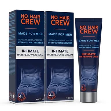 NO HAIR CREW 2 x Intim-Enthaarungscreme für Männer – Sanfte Haarentfernung ohne Rasurbrand, ideal für die empfindliche Haut im Intimbereich, dermatologisch getestet (Set 2 x 100 ml)