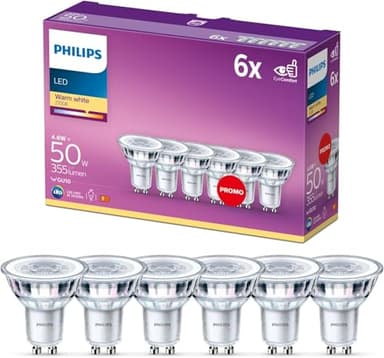 Philips LED Classic GU10 Lampen 6-er Pack (50 W), Reflektor LED Spots mit warmweißem Licht, energiesparende Lampen mit langer Nutzlebensdauer