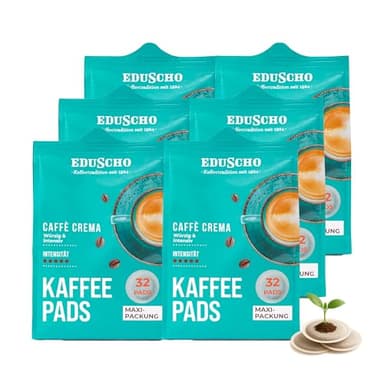 Eduscho Kaffeepads Vorratspack Maxi Packung, Caffè Crema, 192 Pads – 6 x 32 Pads, würzig, intensiv, für alle Pad Maschinen, industriell kompostierbar