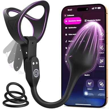 Vibrator Prostata Stimulation Männer, Analplug Sex Spielzeug für die Männer mit 9 Vibration Modi APP Fernbedienung, Vibration für Frauen mit 3 Penisring Sex Toyset für Man