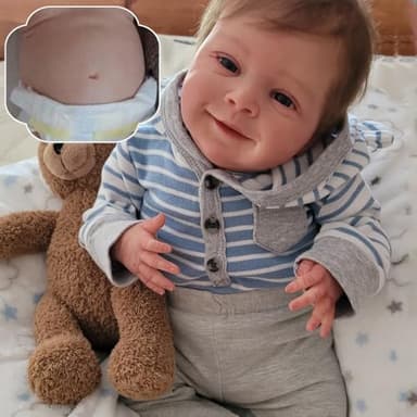 RXDOLL Reborn Baby Puppen Junge 45 cm Realistische Reborn Baby Vollsilikon Lebensecht Puppe Babypuppe Mit Haaren Wie Echtes Leben Neugeborene Puppen Mit zubehör