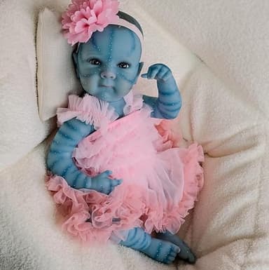 RXDOLL Realistische Avatar Baby Puppe Mädchen Bettie 45CM Ganzkörper Vollsilikon Silikon Reborn Baby Puppen, die echte Babys Avatar Reborn Mädchen mit blauen Augen Rosa Kleid